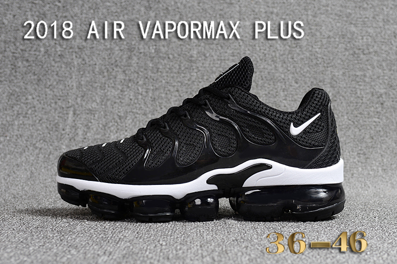 2018 Women Nike Air VaporMax Plus Black White Shoes - Click Image to Close